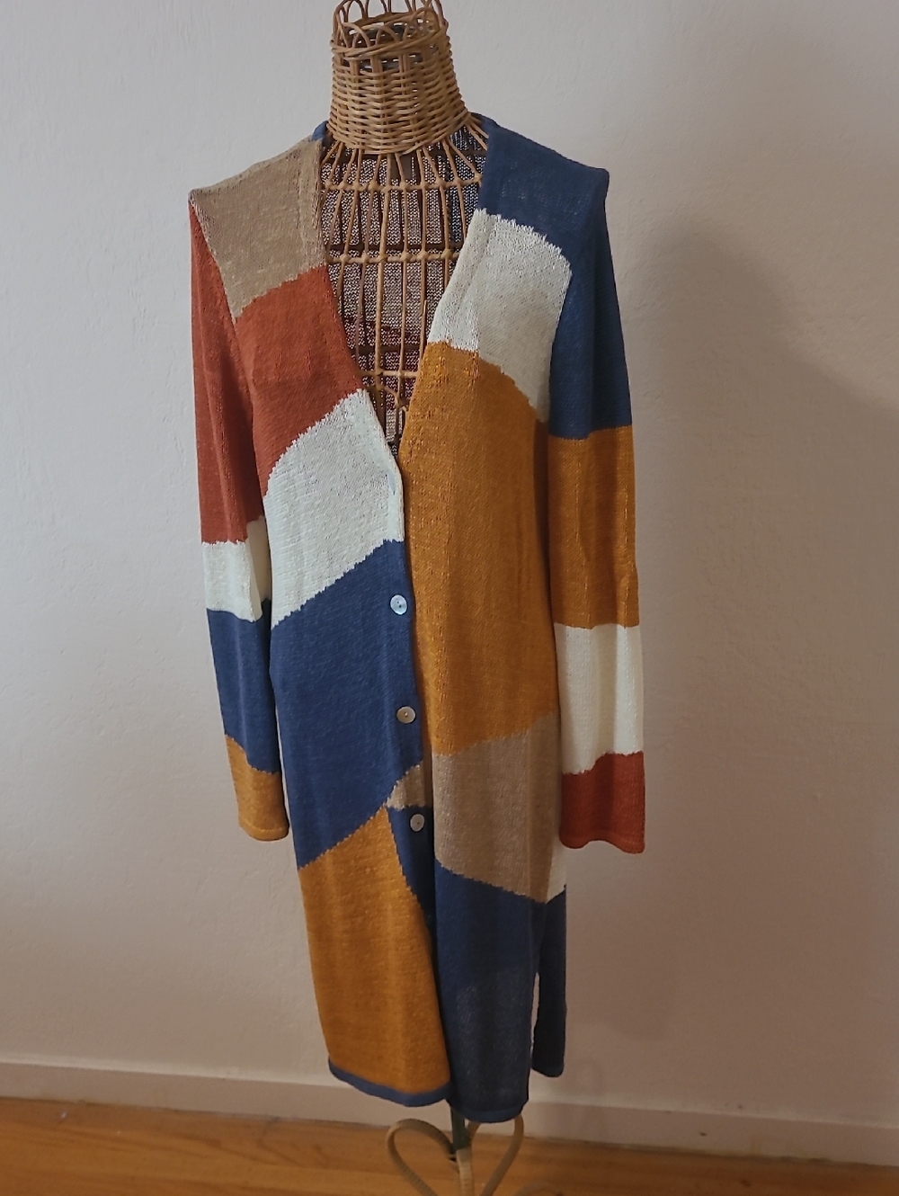 Chico's Colorblock Long Cardigan Duster